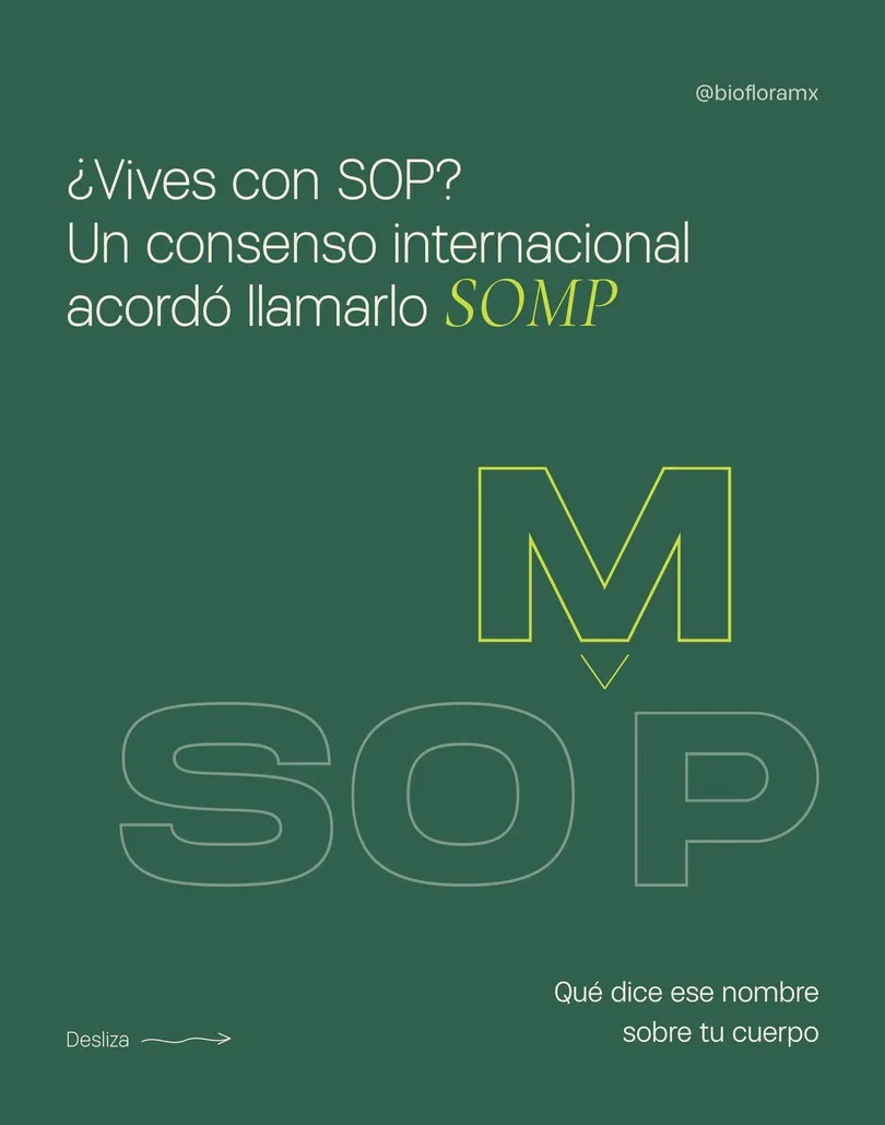 Portada verde con la pregunta «¿Vives con SOP?» y las letras SOP en contorno, con una M lima que entra en medio.
